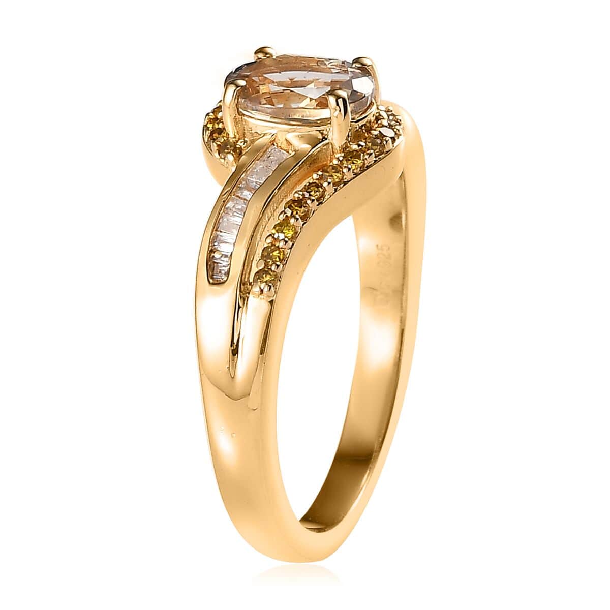 AAA Turkizite, Yellow and White Diamond Ring in Vermeil Yellow Gold Over Sterling Silver (Size 10.0) 1.10 ctw image number 3