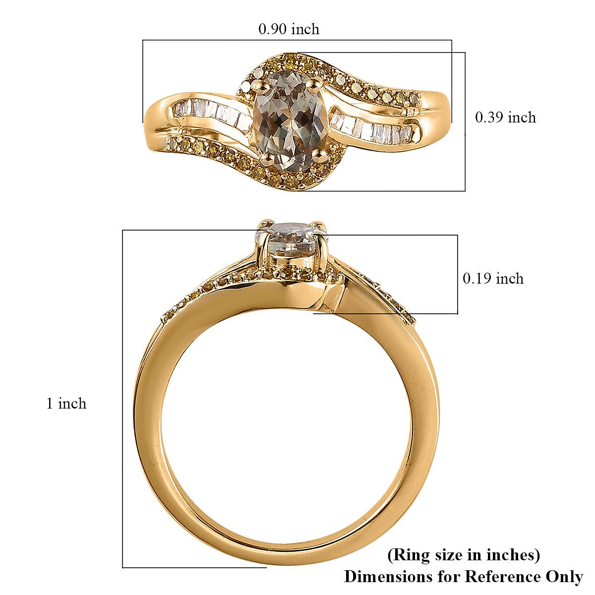 AAA Turkizite, Yellow and White Diamond Ring in Vermeil Yellow Gold Over Sterling Silver (Size 10.0) 1.10 ctw