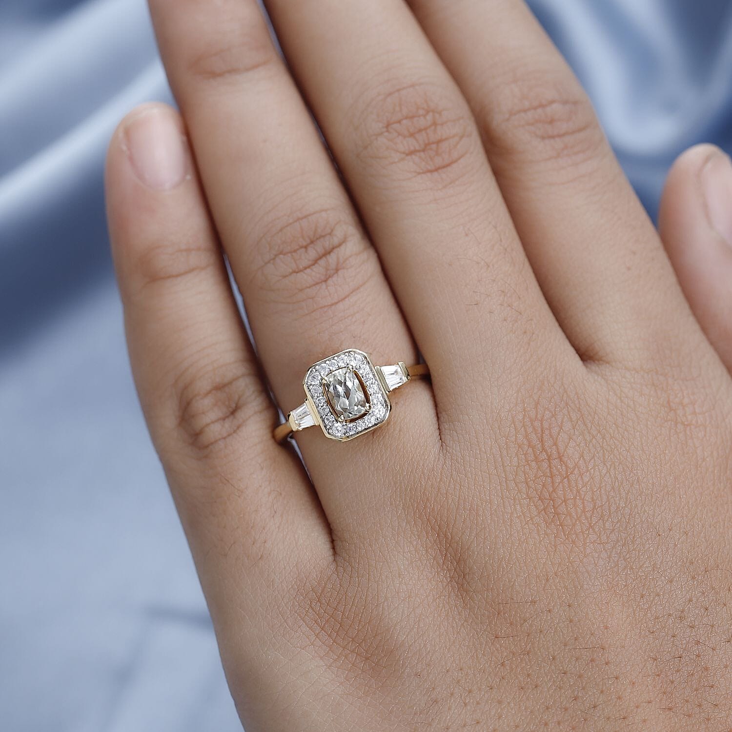 AAA Turkizite, White Zircon Halo Ring in Vermeil YG Over Sterling Silver (Size 10.0) 1.15 ctw