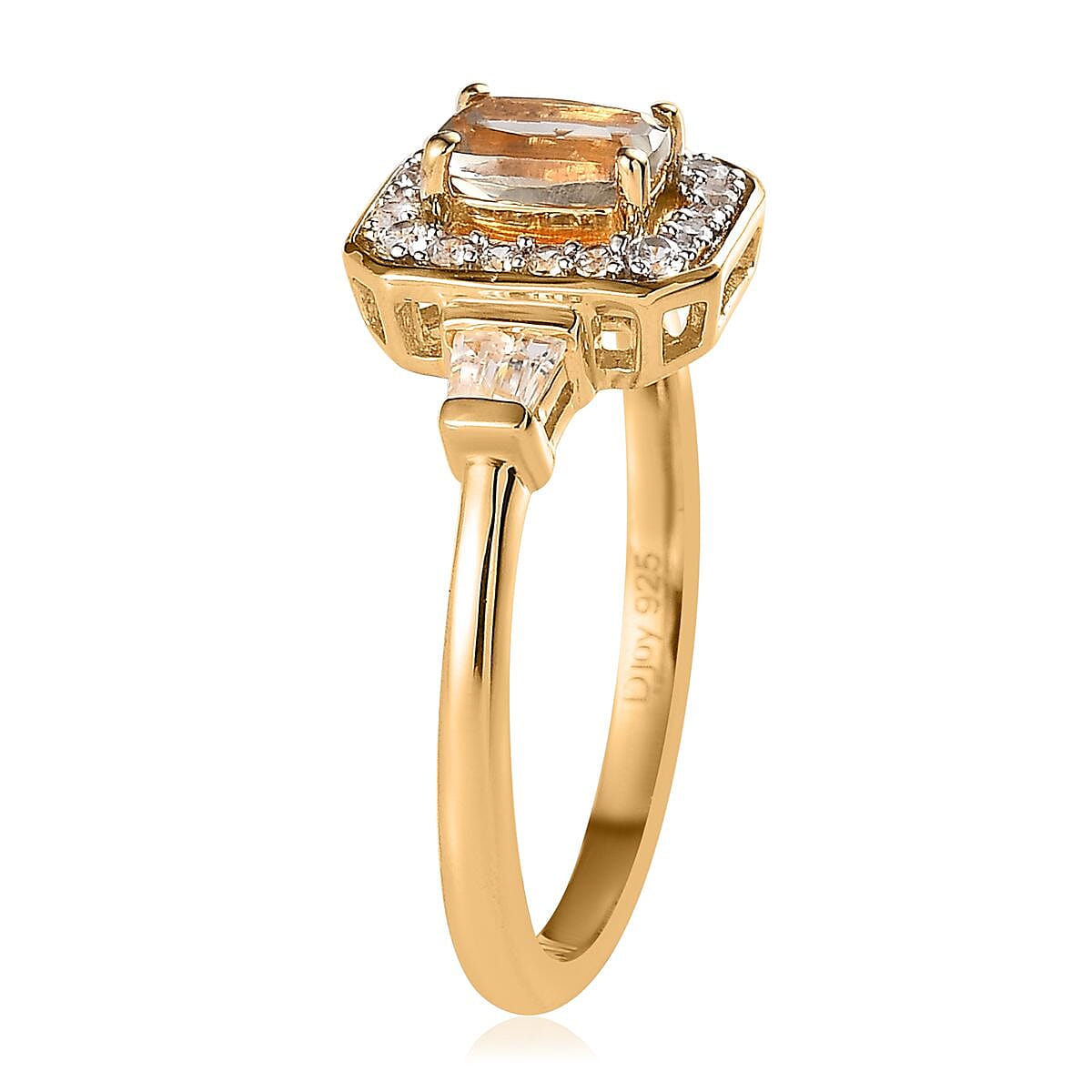 AAA Turkizite, White Zircon Halo Ring in Vermeil YG Over Sterling Silver (Size 10.0) 1.15 ctw