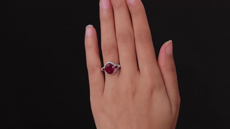 Niassa Ruby (FF) and White Zircon Ring in Platinum Over Sterling Silver (Size 10.0) 6.65 ctw