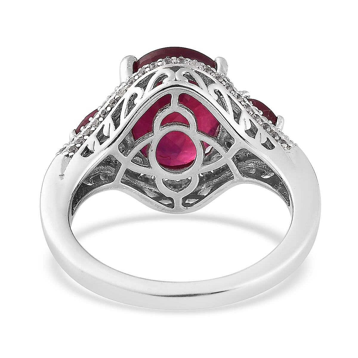 Niassa Ruby (FF) and White Zircon Ring in Platinum Over Sterling Silver (Size 7.0) 6.65 ctw