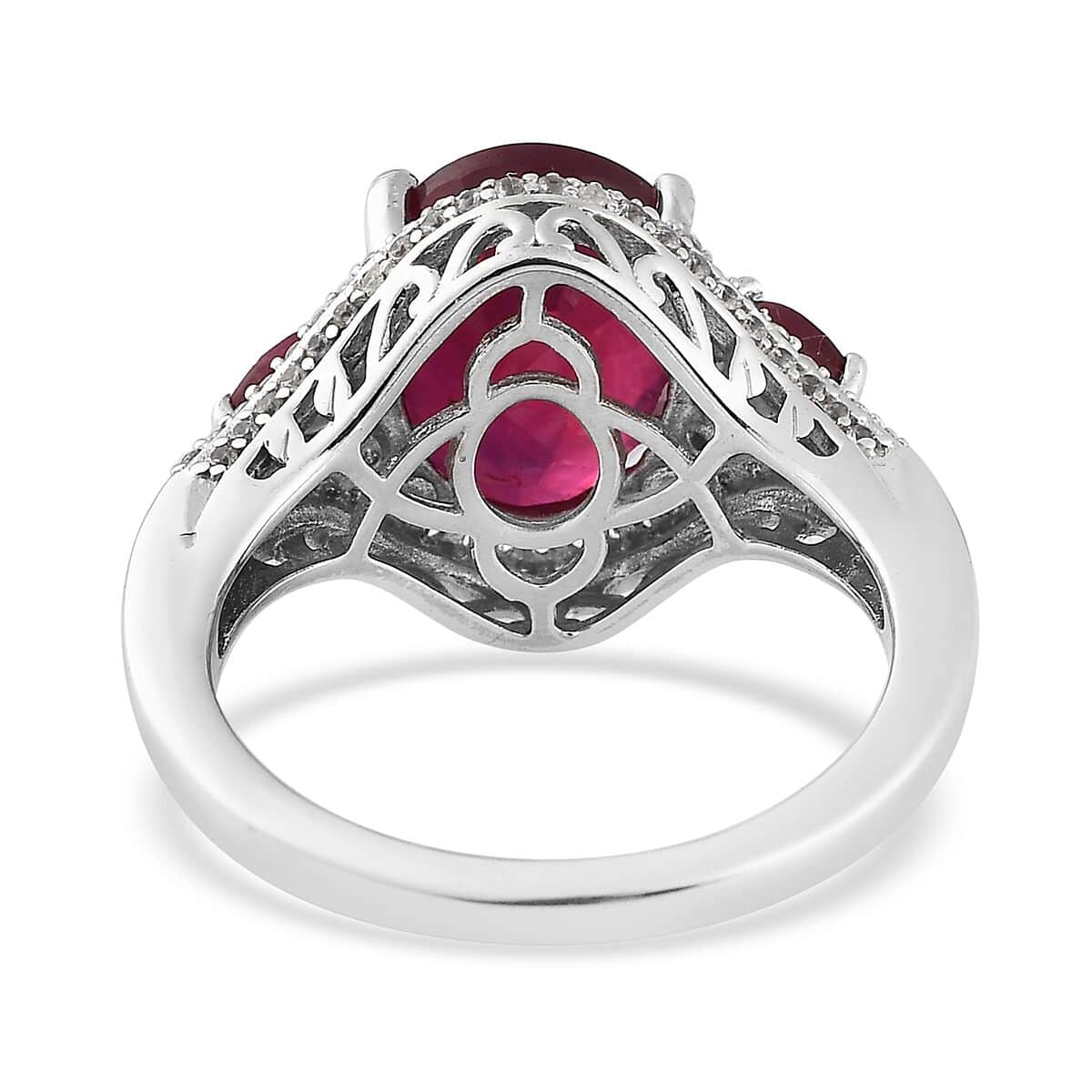 Niassa Ruby (FF) and White Zircon Ring in Platinum Over Sterling Silver (Size 7.0) 6.65 ctw image number 4