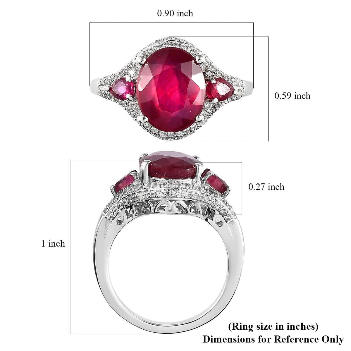 Niassa Ruby (FF) and White Zircon Ring in Platinum Over Sterling Silver (Size 7.0) 6.65 ctw image number 5