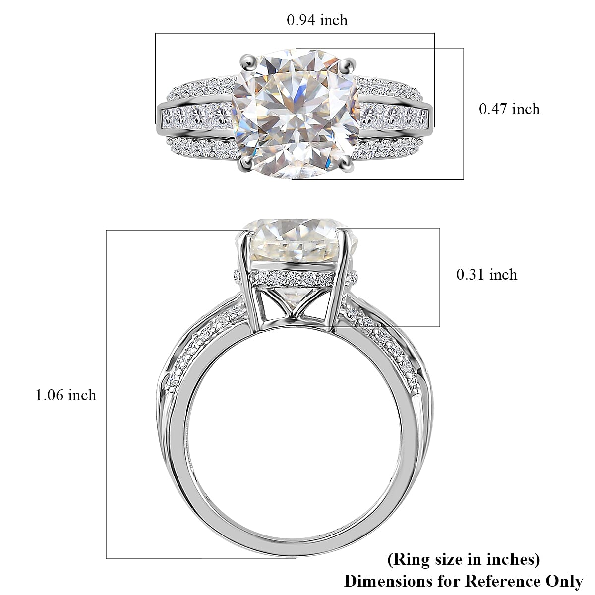 Moissanite Ring in Platinum Over Sterling Silver (Size 10.0) 6.00 ctw