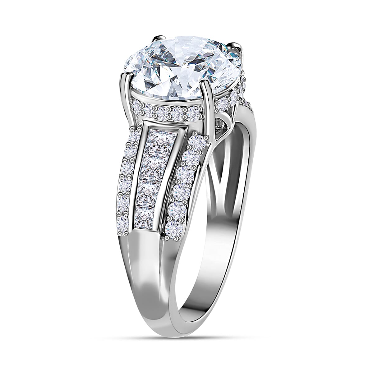 Moissanite Ring in Platinum Over Sterling Silver (Size 10.0) 4.60 ctw image number 3