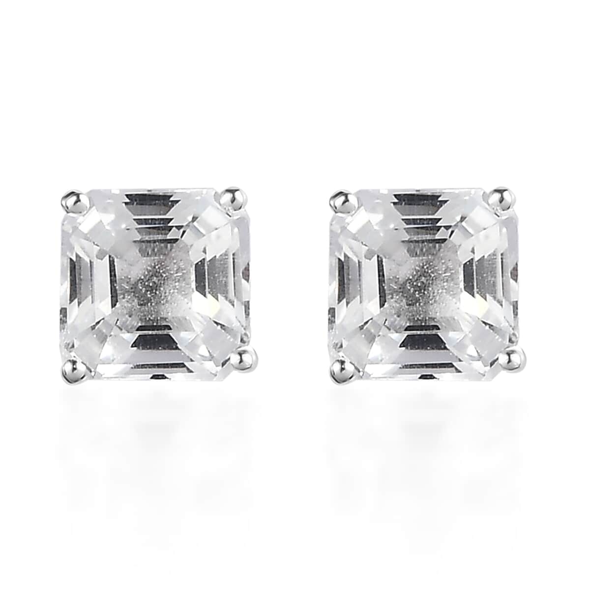 Asscher Cut White Topaz Solitaire Stud Earrings in Sterling Silver 2.70 ctw image number 0