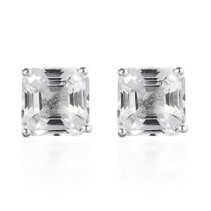 Asscher Cut White Topaz Solitaire Stud Earrings in Sterling Silver 2.70 ctw