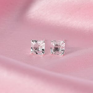 D'Joy Asscher Cut White Topaz 2.70 ctw Solitaire Stud Earrings in Sterling Silver