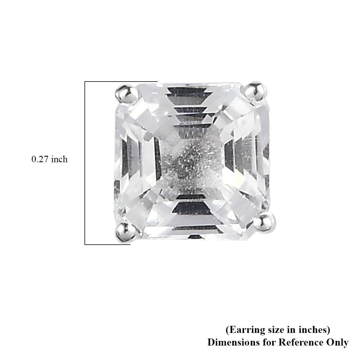 Asscher Cut White Topaz Solitaire Stud Earrings in Sterling Silver 2.70 ctw image number 4