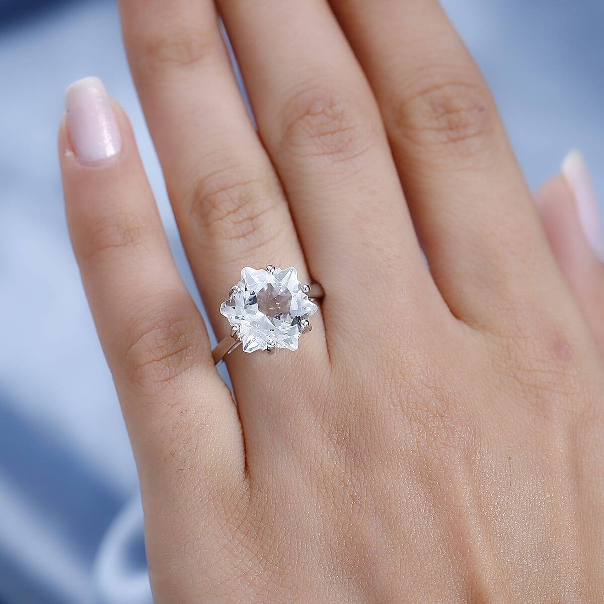 White Topaz Solitaire Ring in Platinum Over Sterling Silver (Size 10.0) 9.10 ctw image number 2