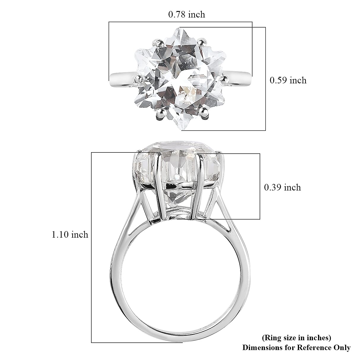 White Topaz Solitaire Ring in Platinum Over Sterling Silver (Size 10.0) 9.10 ctw image number 5