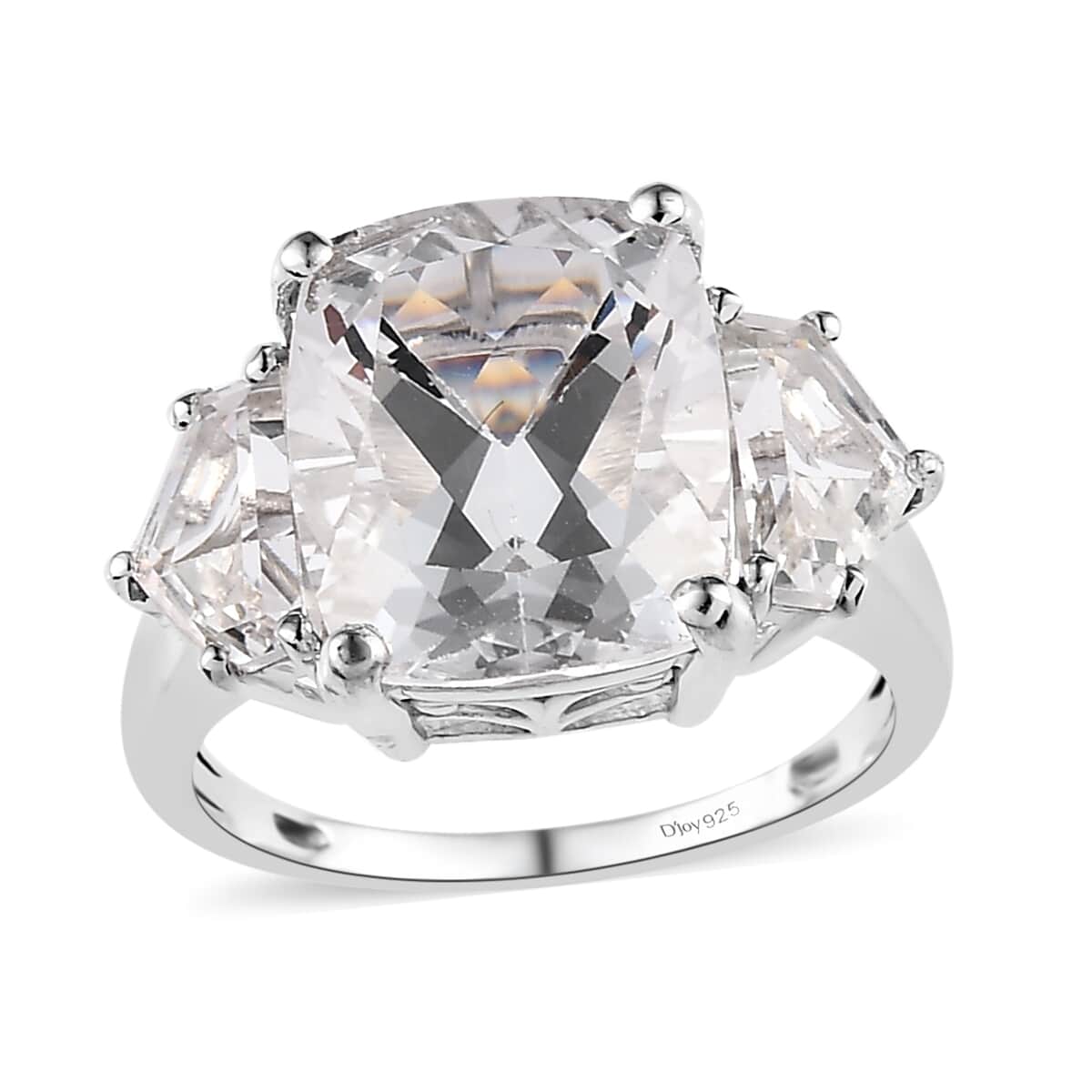 White Topaz Trilogy Ring in Platinum Over Sterling Silver (Size 10.0) 8.60 ctw image number 0