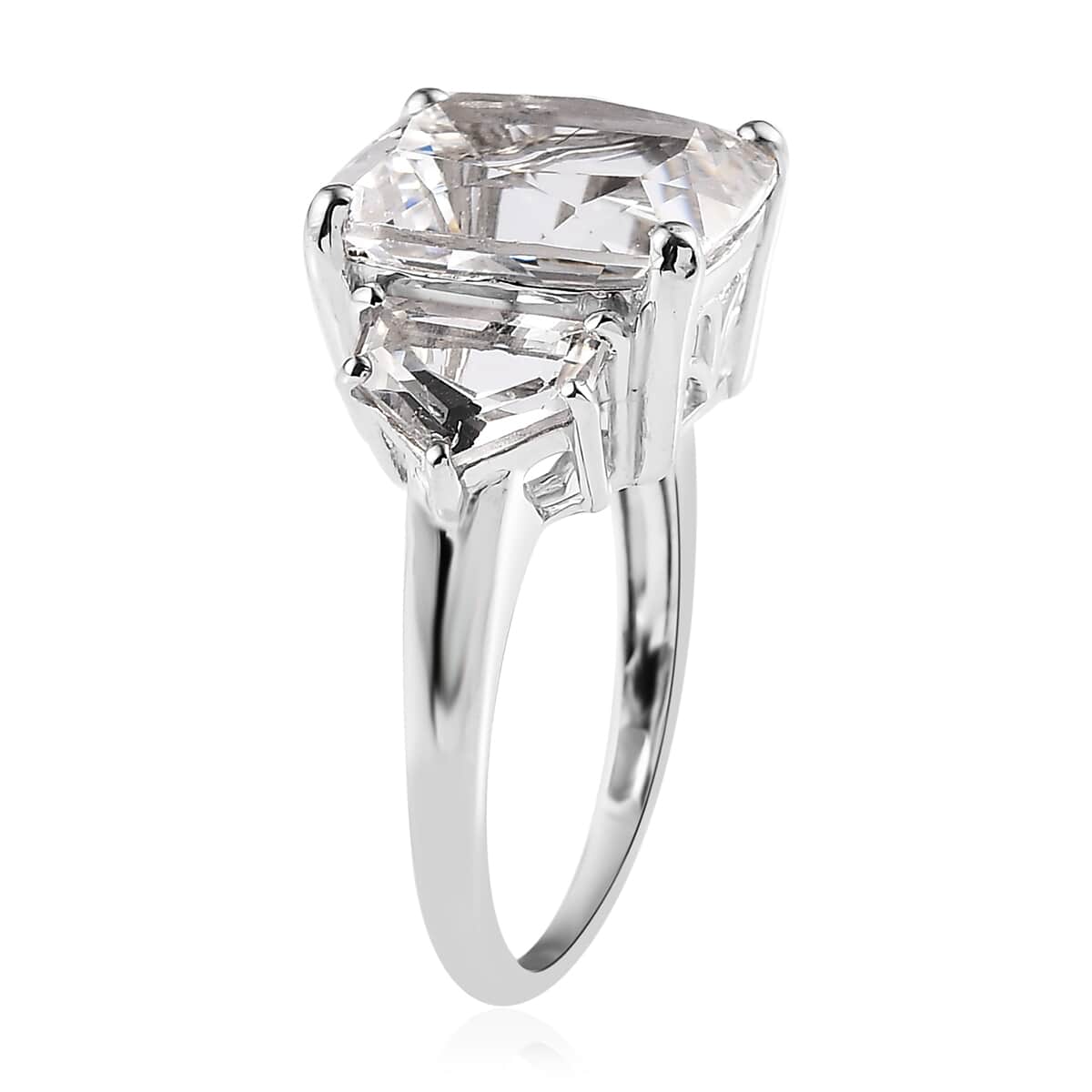 White Topaz Trilogy Ring in Platinum Over Sterling Silver (Size 10.0) 8.60 ctw image number 3