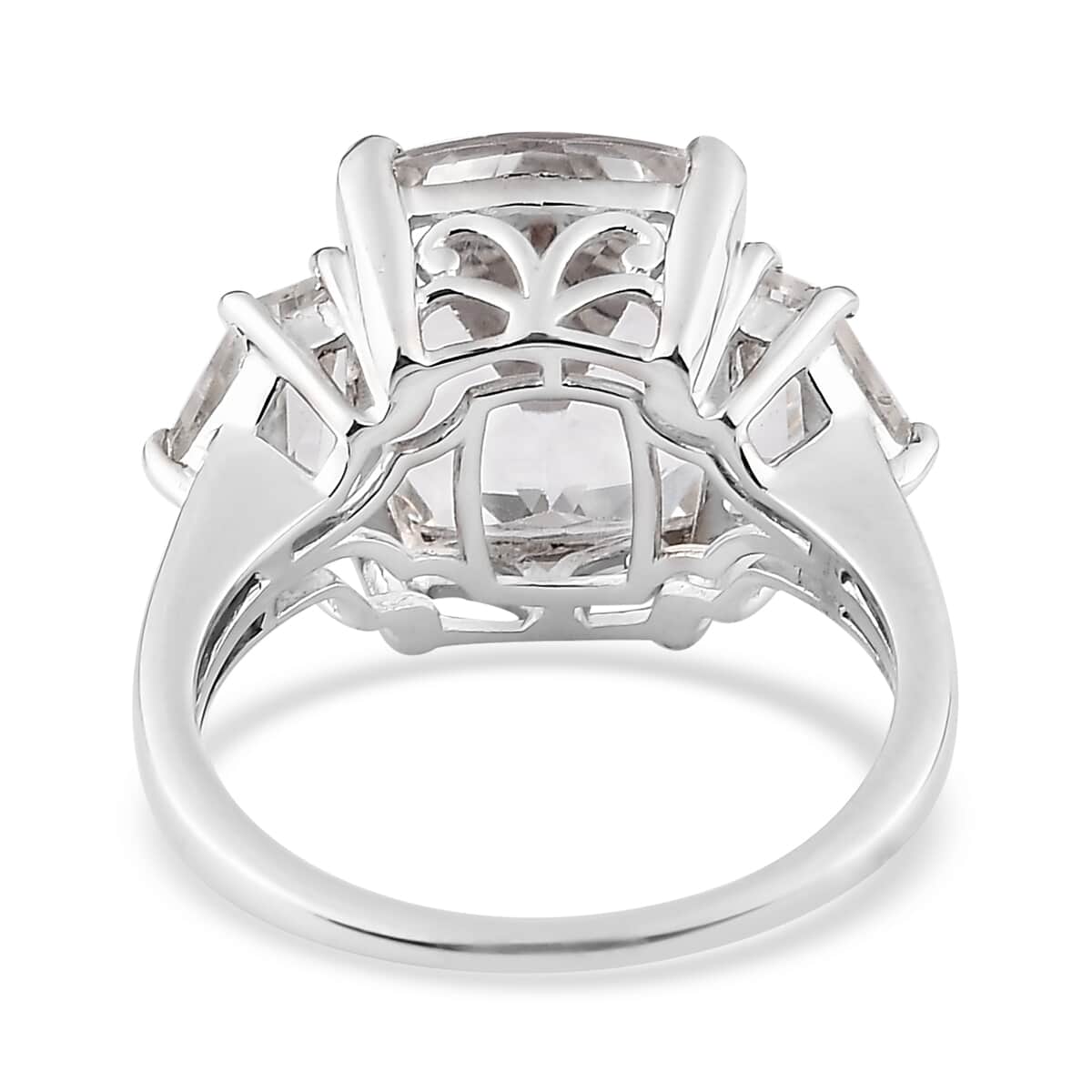 White Topaz Trilogy Ring in Platinum Over Sterling Silver (Size 10.0) 8.60 ctw image number 4