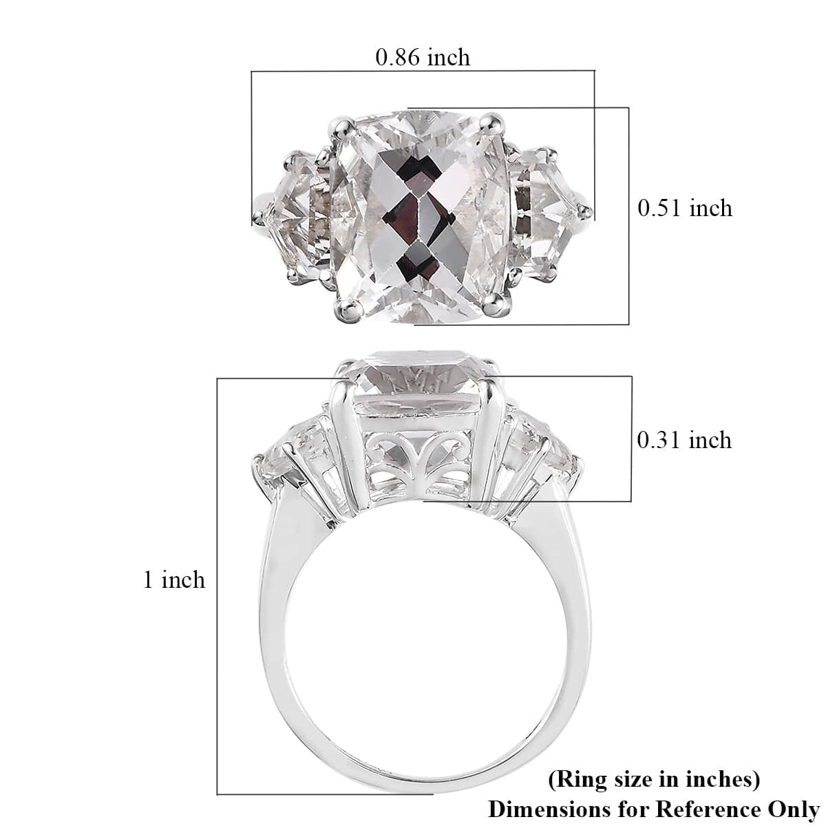 White Topaz Trilogy Ring in Platinum Over Sterling Silver (Size 10.0) 8.60 ctw image number 5