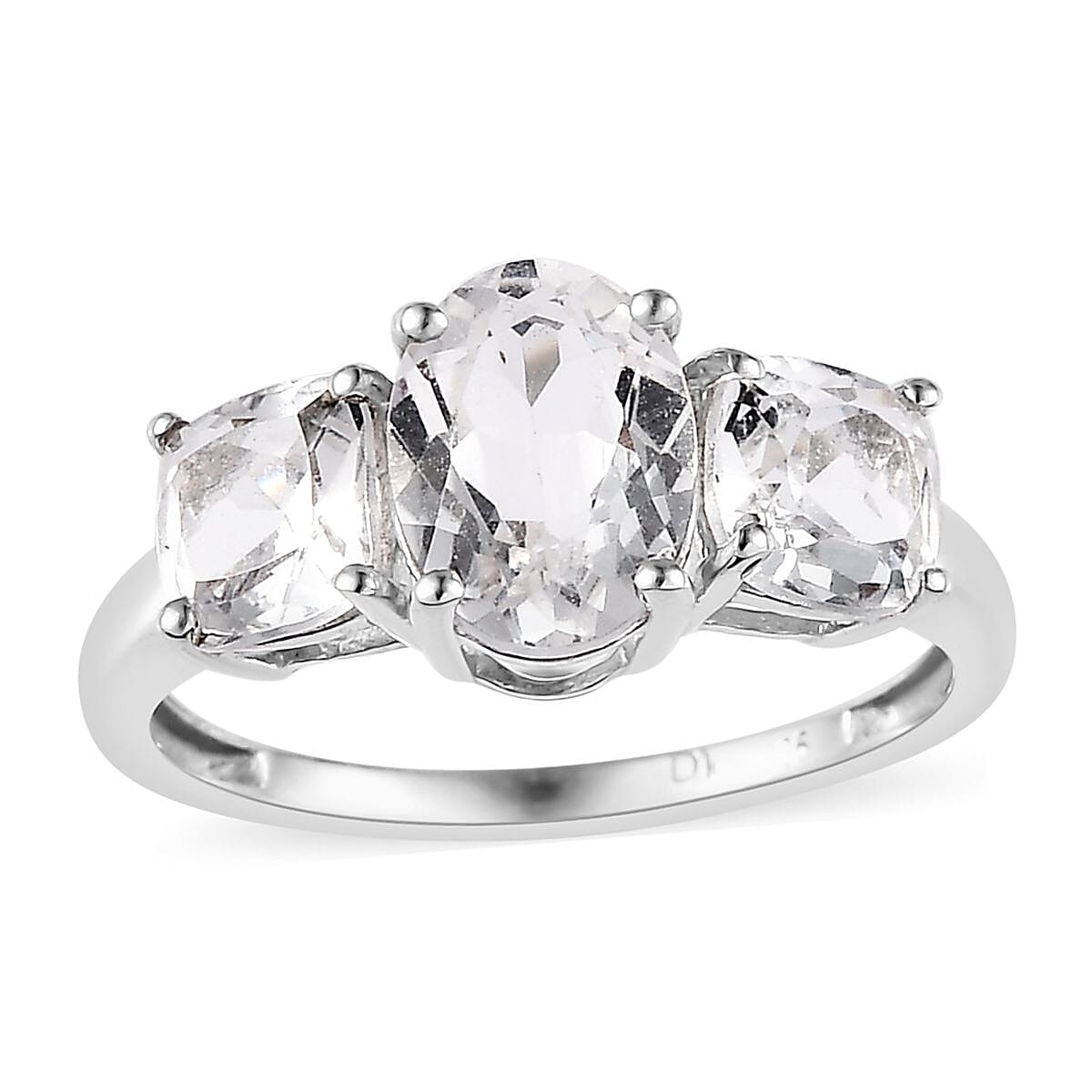 White Topaz 3 Stone Ring in Platinum Over Sterling Silver (Size 10.0) 2.85 ctw