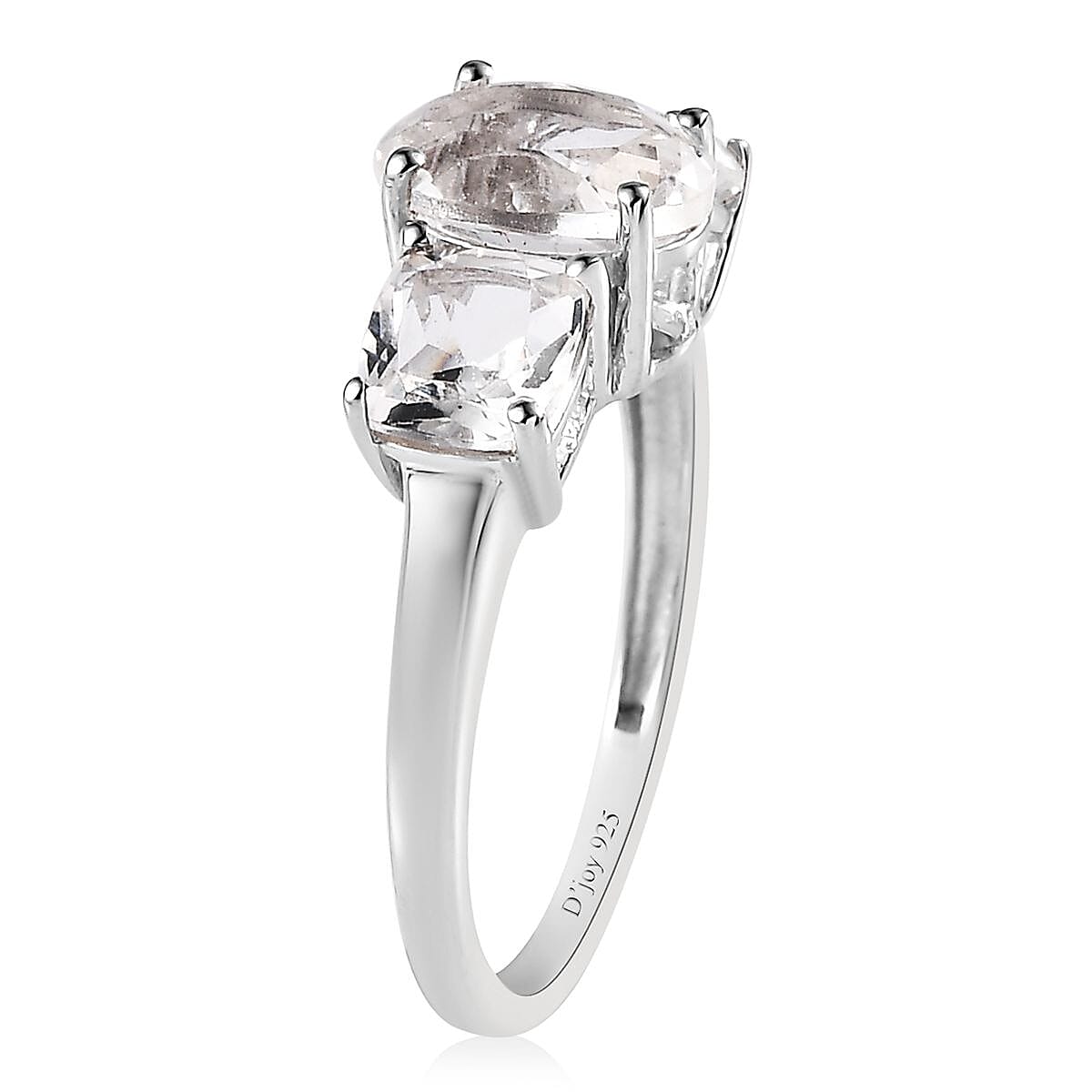 White Topaz 3 Stone Ring in Platinum Over Sterling Silver (Size 10.0) 2.85 ctw