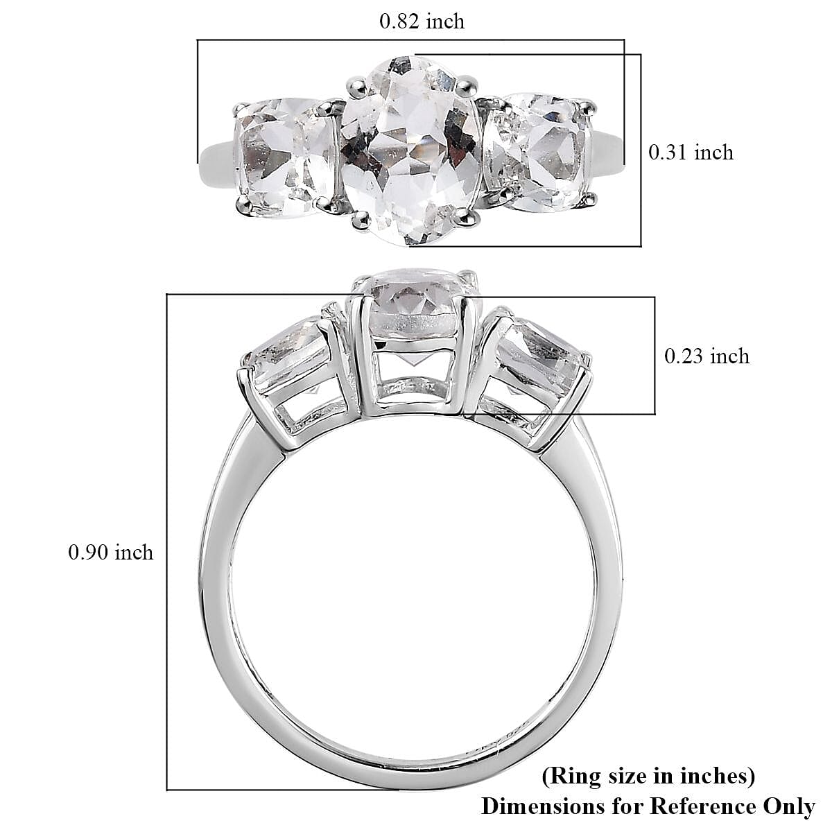 White Topaz 3 Stone Ring in Platinum Over Sterling Silver (Size 10.0) 2.85 ctw