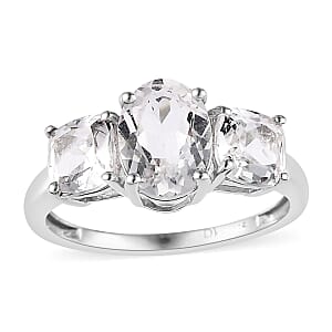 White Topaz 3 Stone Ring in Platinum Over Sterling Silver (Size 8.0) 2.85 ctw