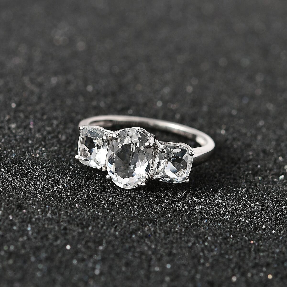 White Topaz 3 Stone Ring in Platinum Over Sterling Silver (Size 8.0) 2.85 ctw image number 1