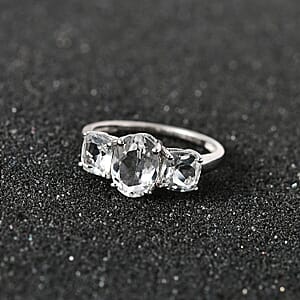 White Topaz 3 Stone Ring in Platinum Over Sterling Silver (Size 8.0) 2.85 ctw