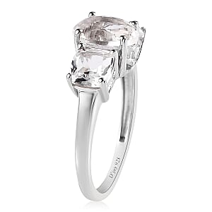 White Topaz 3 Stone Ring in Platinum Over Sterling Silver (Size 8.0) 2.85 ctw