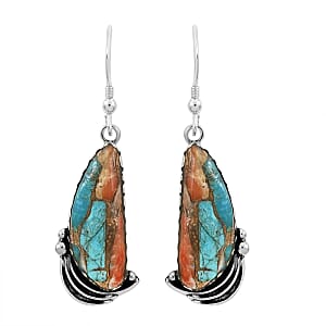 Santa Fe Style Spiny Turquoise Dangle Earrings in Sterling Silver 1.75 ctw