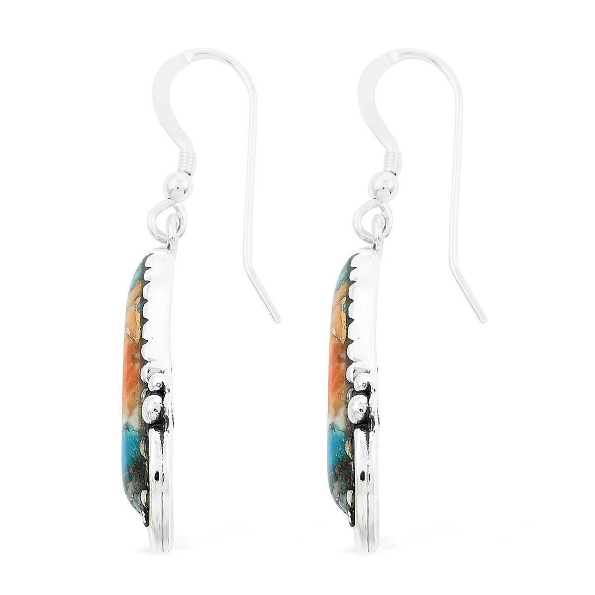 Santa Fe Style Spiny Turquoise Dangle Earrings in Sterling Silver 1.75 ctw image number 3
