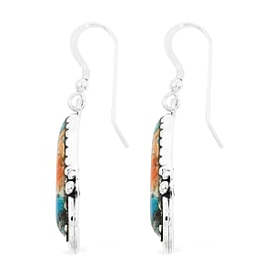 Santa Fe Style Spiny Turquoise Dangle Earrings in Sterling Silver 1.75 ctw