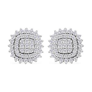 14K White Gold H SI3 Diamond Floral Earrings 1.00 ctw