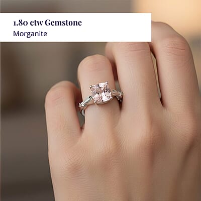 Luxoro 14K White Gold AAA Pink Morganite and I2 Brown Diamond Ring (Size 10.0) 1.80 ctw