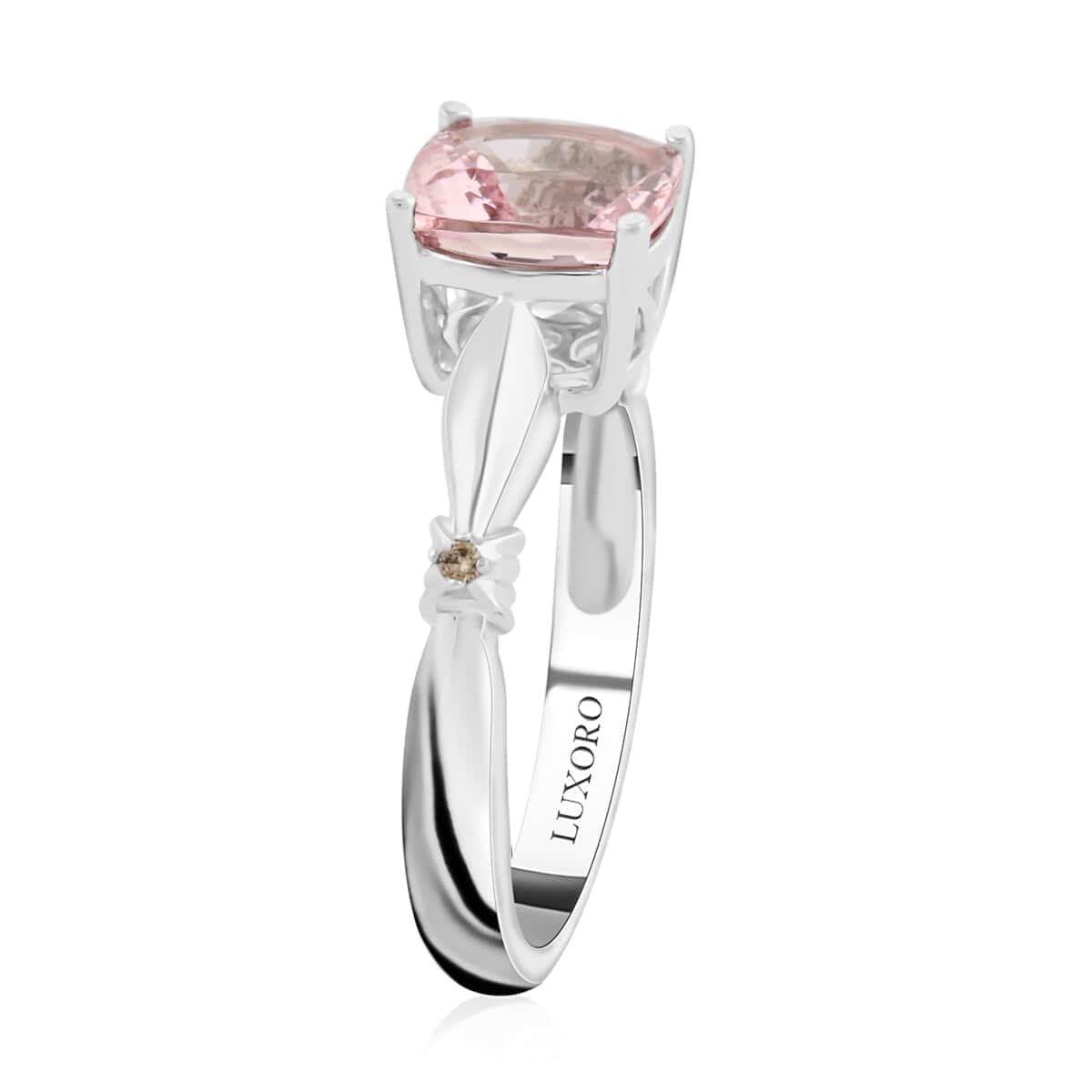 Luxoro 14K White Gold AAA Pink Morganite and I2 Brown Diamond Ring (Size 10.0) 1.80 ctw image number 3