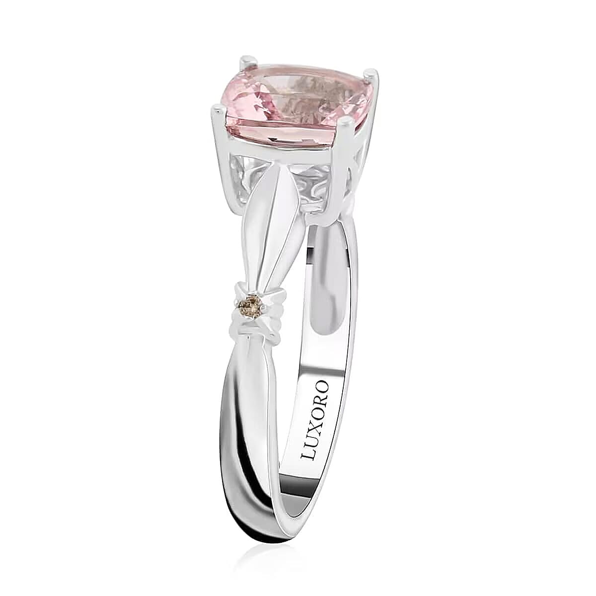 Luxoro 14K White Gold AAA Pink Morganite and I2 Brown Diamond Ring (Size 10.0) 1.80 ctw image number 6