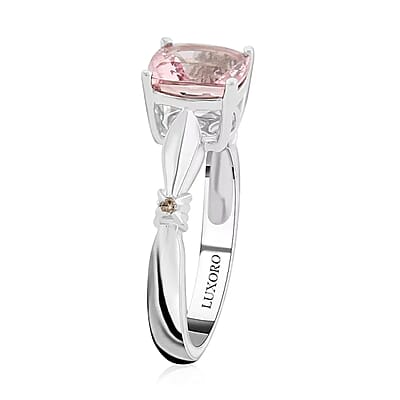 Luxoro 14K White Gold AAA Pink Morganite and I2 Brown Diamond Ring (Size 10.0) 1.80 ctw
