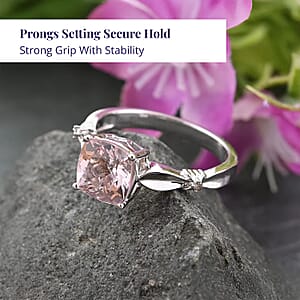 Luxoro 14K White Gold AAA Pink Morganite, Brown Diamond (I2) Ring (Size 10.5) 1.80 ctw