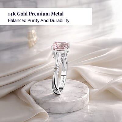 Luxoro 14K White Gold AAA Pink Morganite and I2 Brown Diamond Ring (Size 7.0) 1.80 ctw
