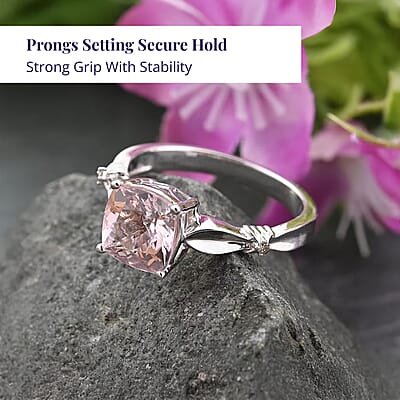 Luxoro 14K White Gold AAA Pink Morganite and I2 Brown Diamond Ring (Size 7.0) 1.80 ctw