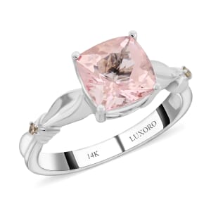 Luxoro 14K White Gold AAA Pink Morganite, Brown Diamond (I2) Ring (Size 7.5) 1.80 ctw