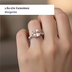 Luxoro 14K White Gold AAA Pink Morganite and I2 Brown Diamond Ring (Size 9.0) 1.80 ctw