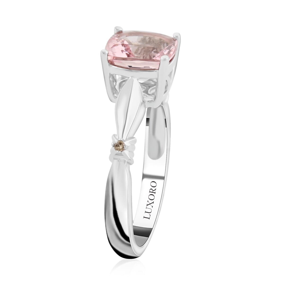 Luxoro 14K White Gold AAA Pink Morganite and I2 Brown Diamond Ring (Size 9.0) 1.80 ctw image number 3