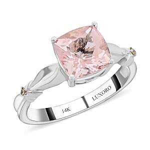 Luxoro 14K White Gold AAA Pink Morganite, Brown Diamond (I2) Ring (Size 9.5) 1.80 ctw