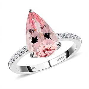 Luxoro 14K White Gold AAA Palmeiras Pink Morganite and I2 Diamond Ring (Size 10.0) 2.85 ctw