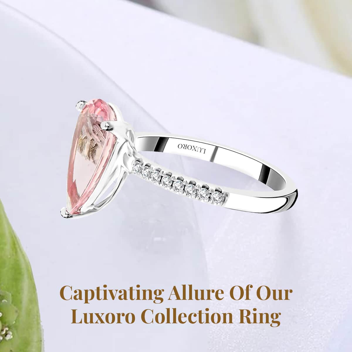 Luxoro 14K White Gold AAA Palmeiras Pink Morganite and I2 Diamond Ring (Size 10.0) 2.85 ctw image number 2