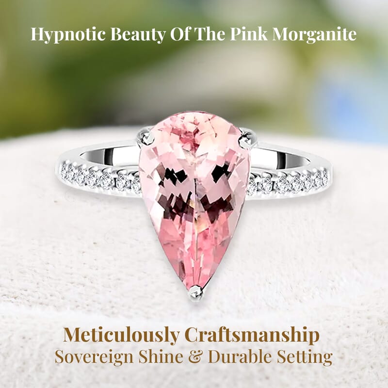 Luxoro 14K White Gold AAA Palmeiras Pink Morganite and I2 Diamond Ring (Size 10.0) 2.85 ctw