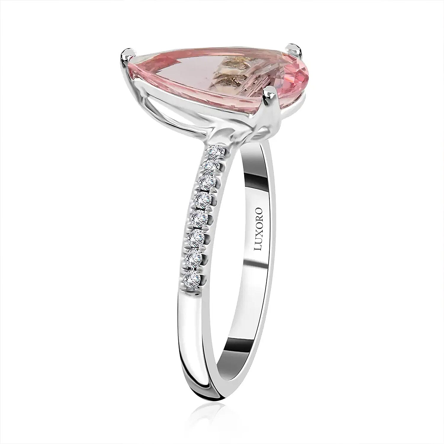 Luxoro 14K White Gold AAA Palmeiras Pink Morganite and I2 Diamond Ring (Size 10.0) 2.85 ctw