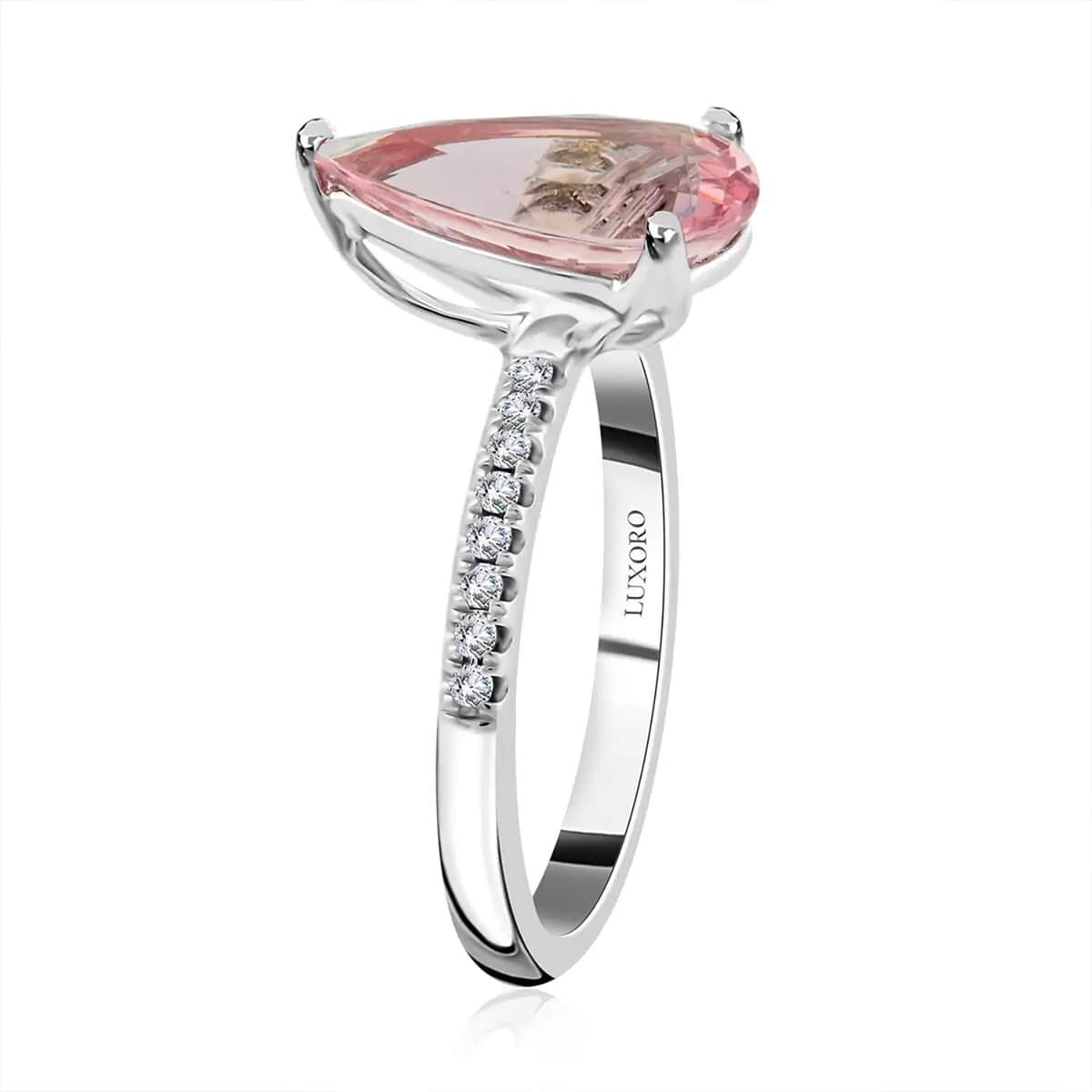 Luxoro 14K White Gold AAA Palmeiras Pink Morganite and I2 Diamond Ring (Size 10.0) 2.85 ctw image number 8