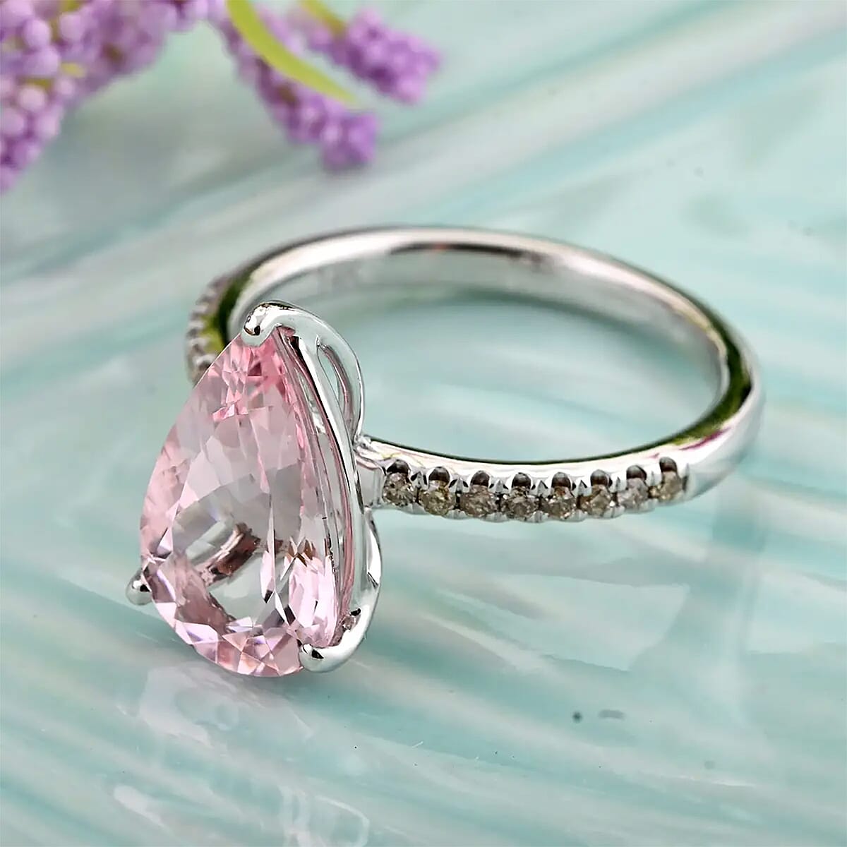 Luxoro 14K White Gold AAA Palmeiras Pink Morganite and I2 Diamond Ring (Size 7.5) 2.85 ctw image number 1