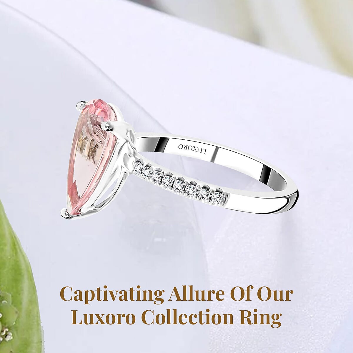 Luxoro 14K White Gold AAA Palmeiras Pink Morganite and I2 Diamond Ring (Size 7.5) 2.85 ctw image number 2