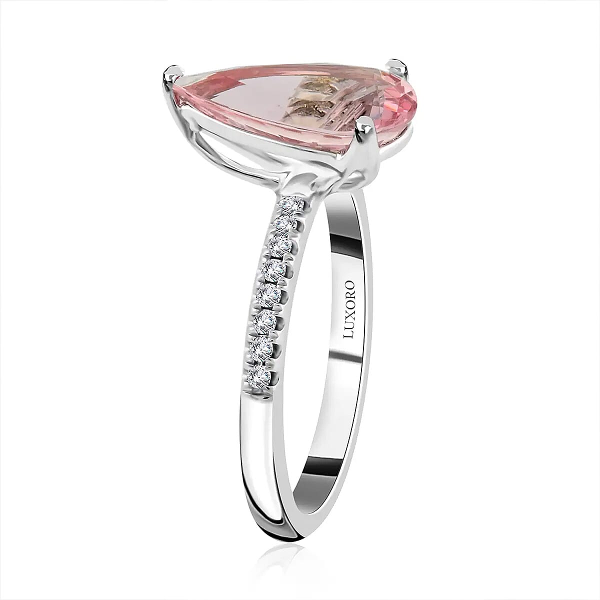 Luxoro 14K White Gold AAA Palmeiras Pink Morganite and I2 Diamond Ring (Size 7.5) 2.85 ctw image number 8